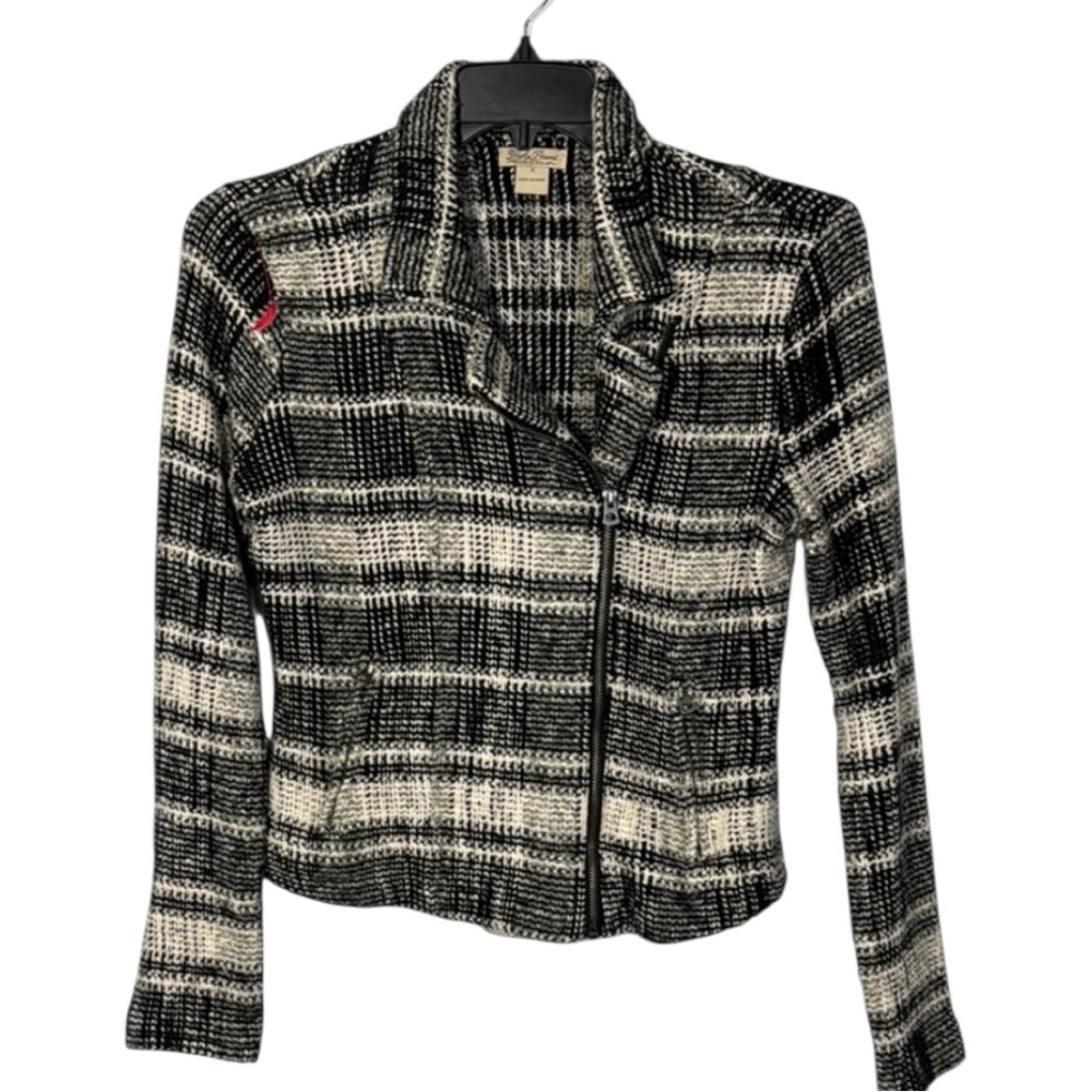 Lucky Brand Jacket Black & White Plaid Moto Style in Size S‎  GUC